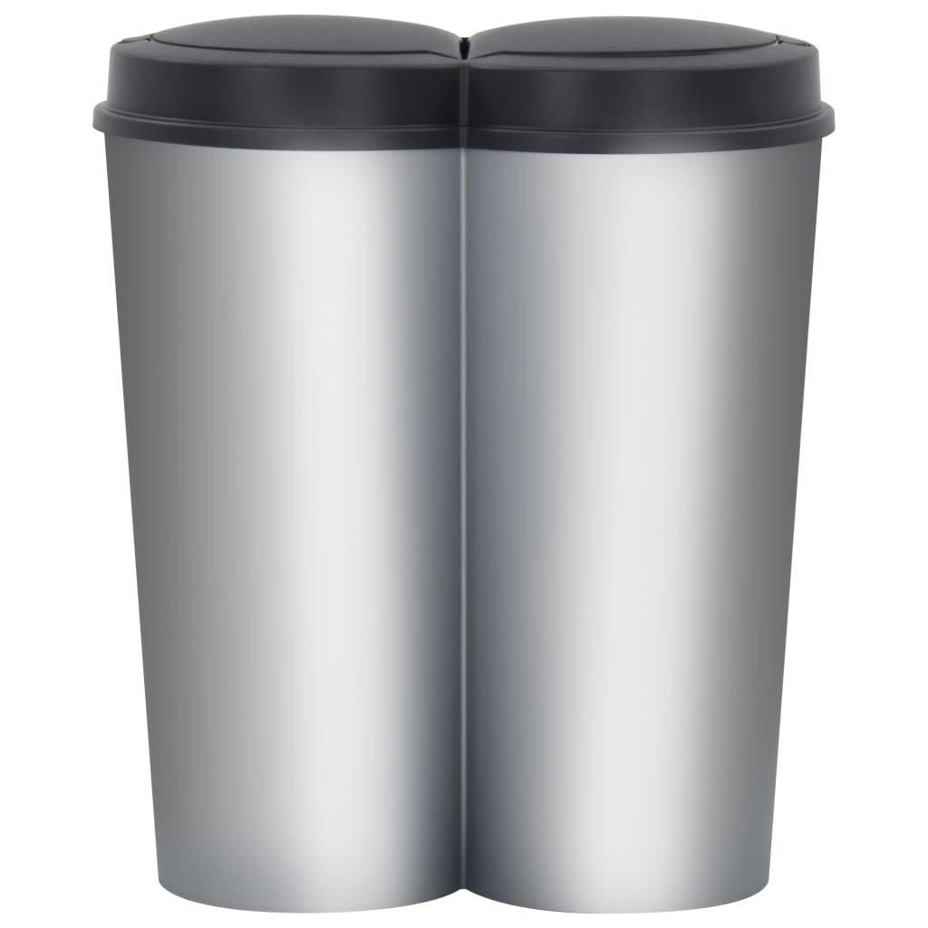 Pattumiera Doppia Argento e Nera 50 L