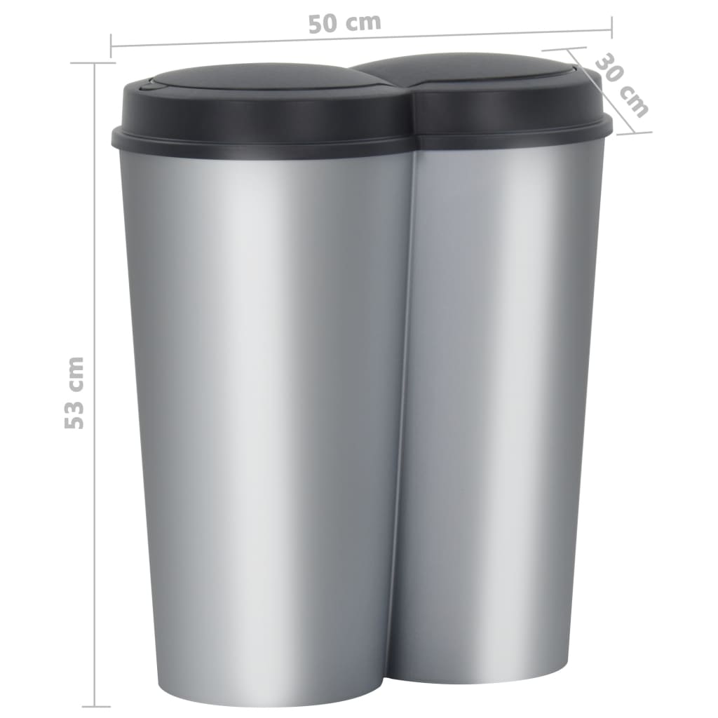 Pattumiera Doppia Argento e Nera 50 L