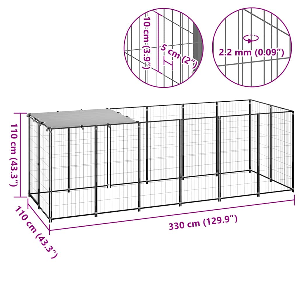 Gabbia per Cani Nera 330x110x110 cm in Acciaio
