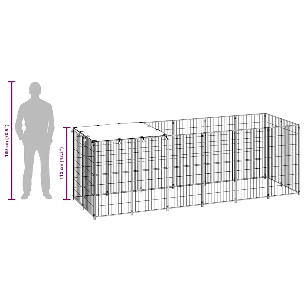 Gabbia per Cani Nera 330x110x110 cm in Acciaio
