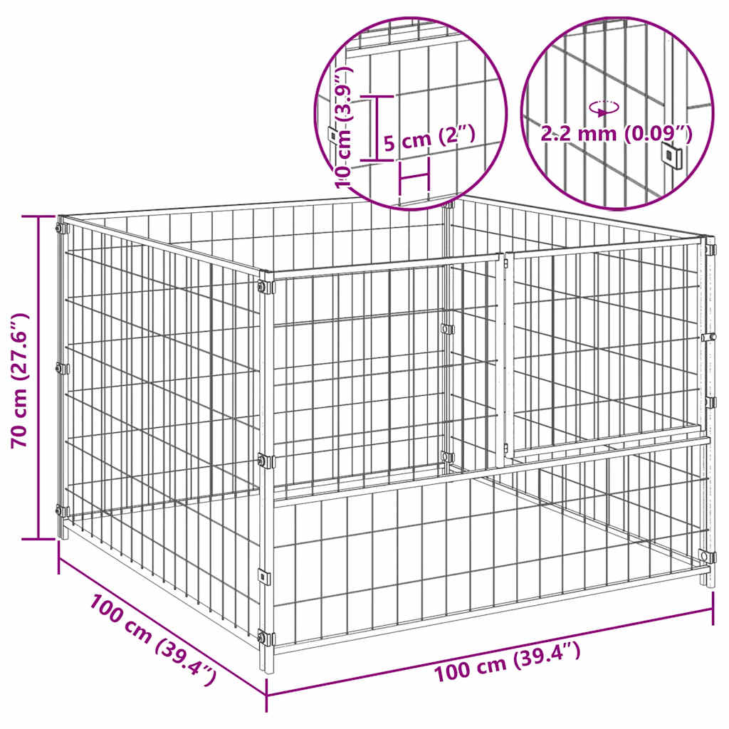 Gabbia per Cani Nera 100x100x70 cm in Acciaio