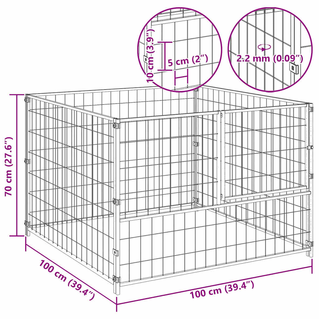 Gabbia per Cani Argento 100x100x70 cm in Acciaio