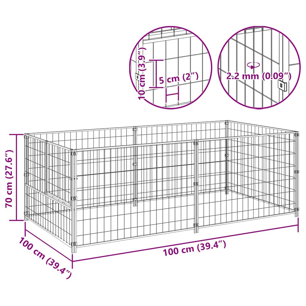 Gabbia per Cani Argento 200x100x70 cm in Acciaio