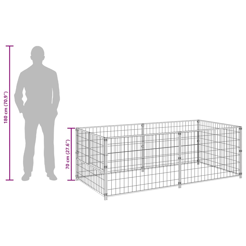 Gabbia per Cani Argento 200x100x70 cm in Acciaio