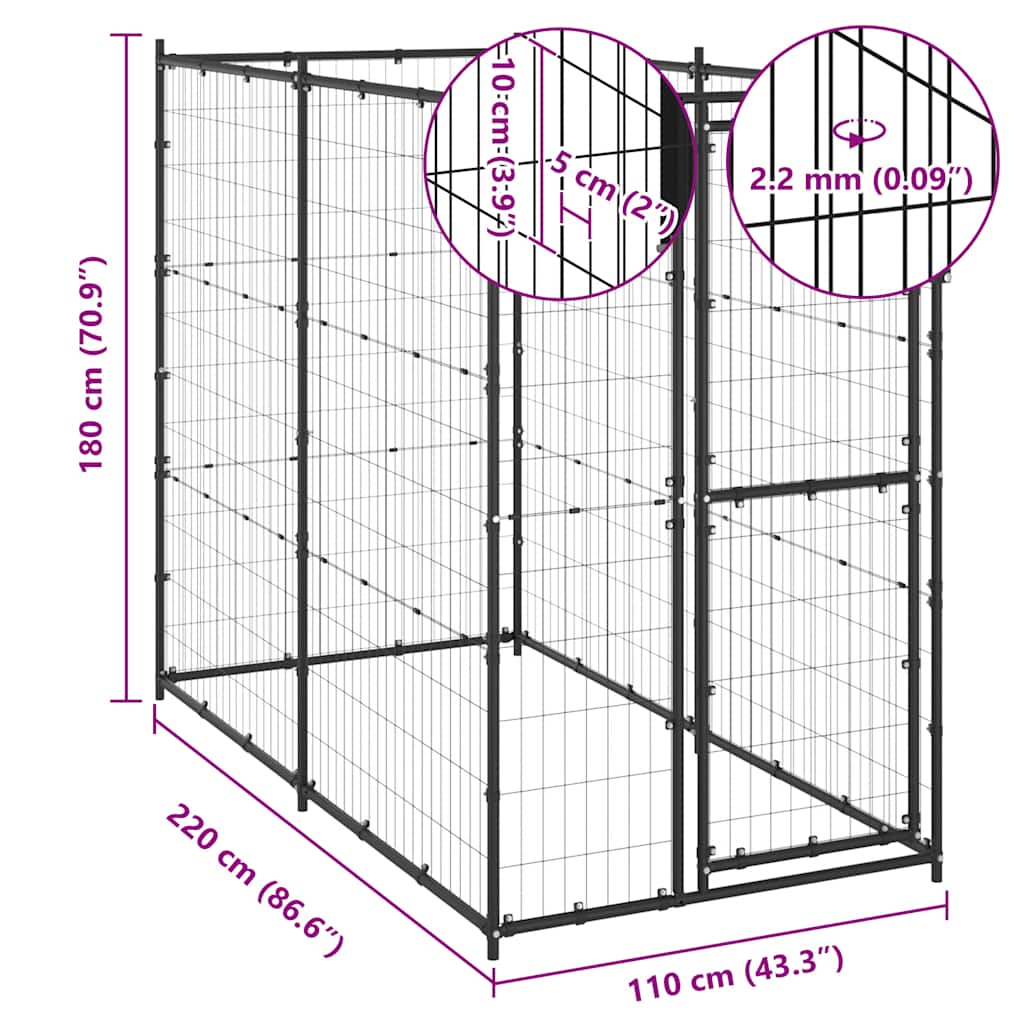 Gabbia per Cani da Esterno in Acciaio 110x220x180 cm