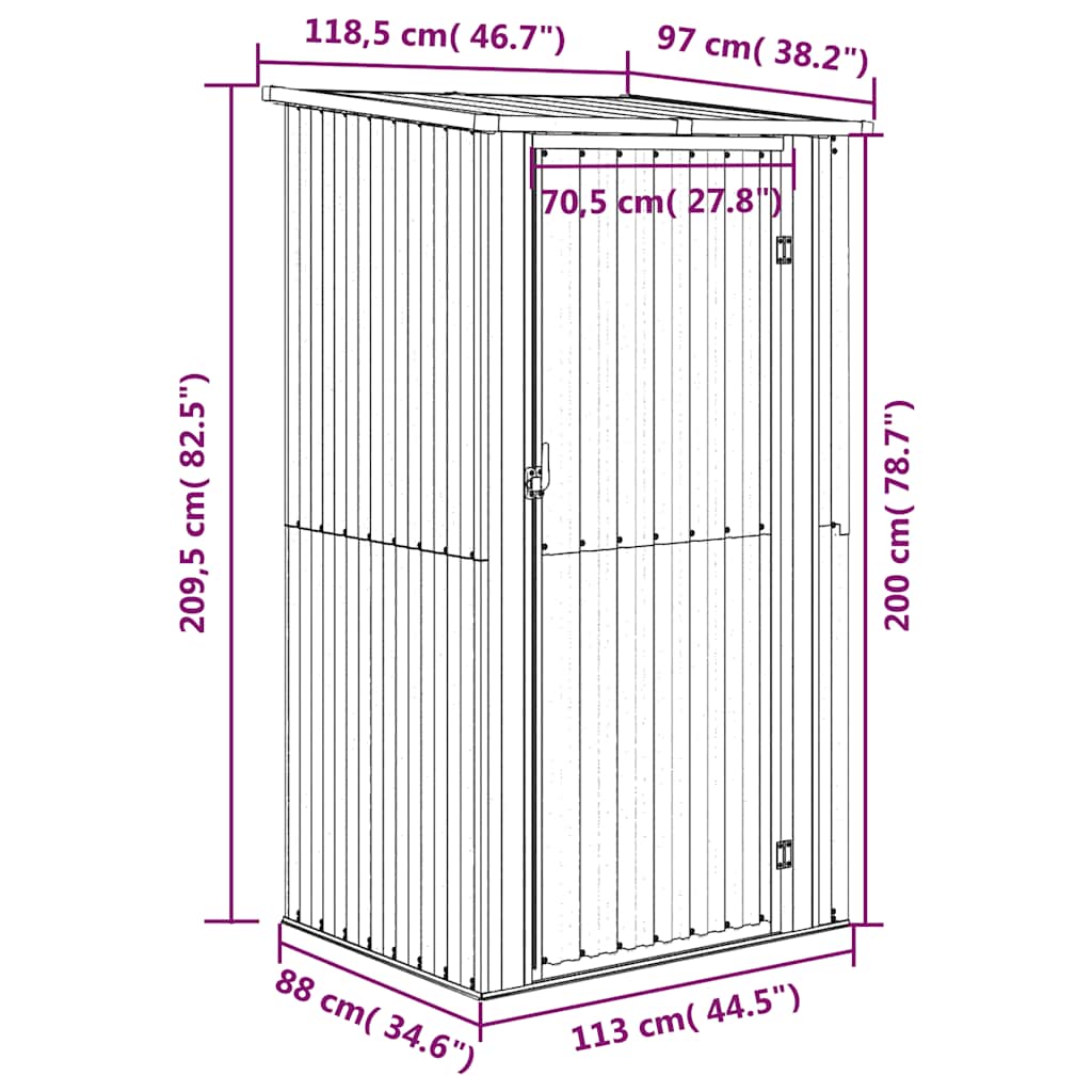 Capanno da Giardino Antracite 118,5x97x209,5 cm Acciaio Zincato