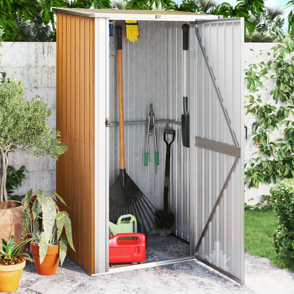 Casetta da giardino marrone 118,5x97x209,5 cm in acciaio zincato