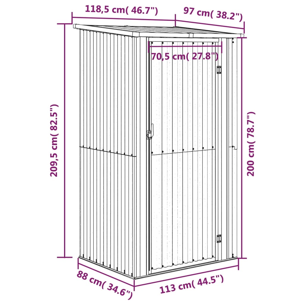 Casetta da giardino marrone 118,5x97x209,5 cm in acciaio zincato