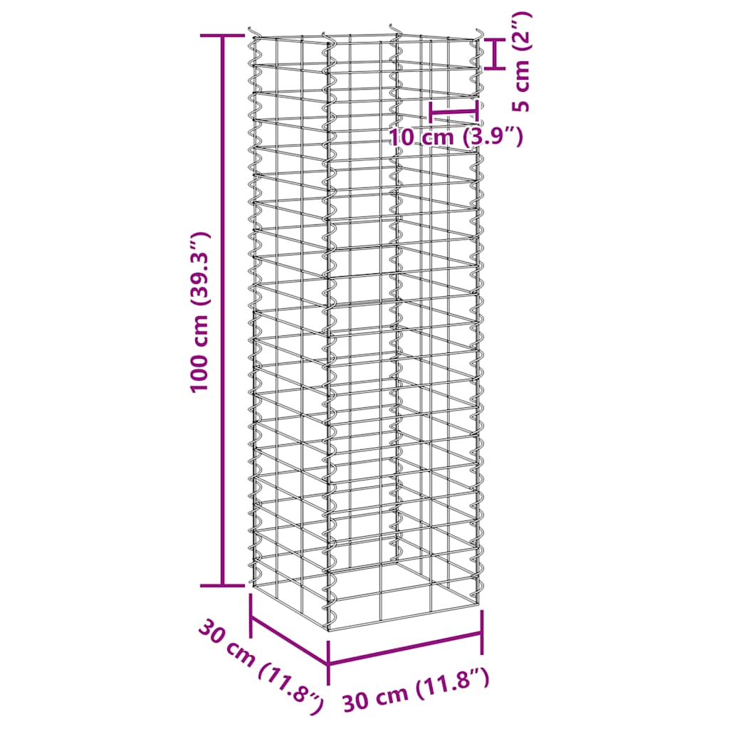 Fioriere Rialzate a Gabbione 3 pz 30x30x100 cm in Ferro