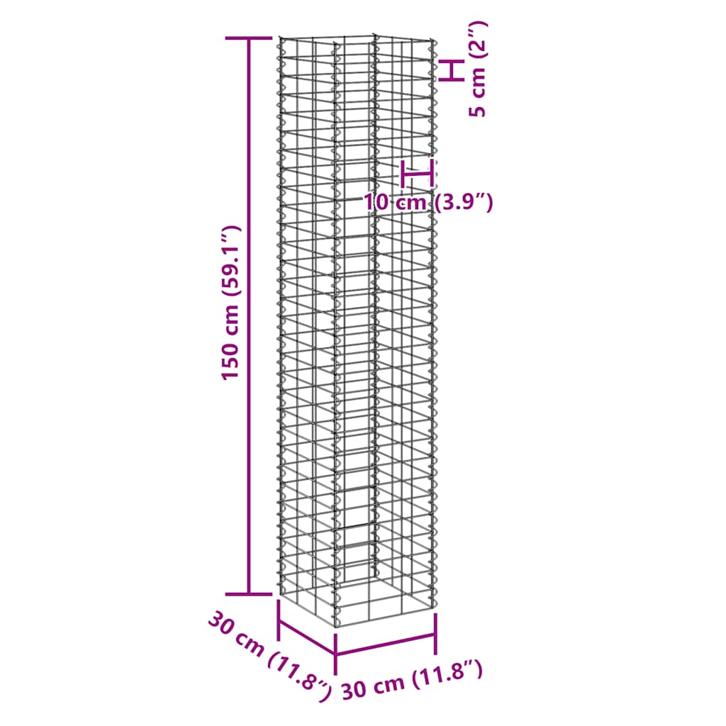 Fioriere Rialzate a Gabbione 3 pz 30x30x150 cm in Ferro