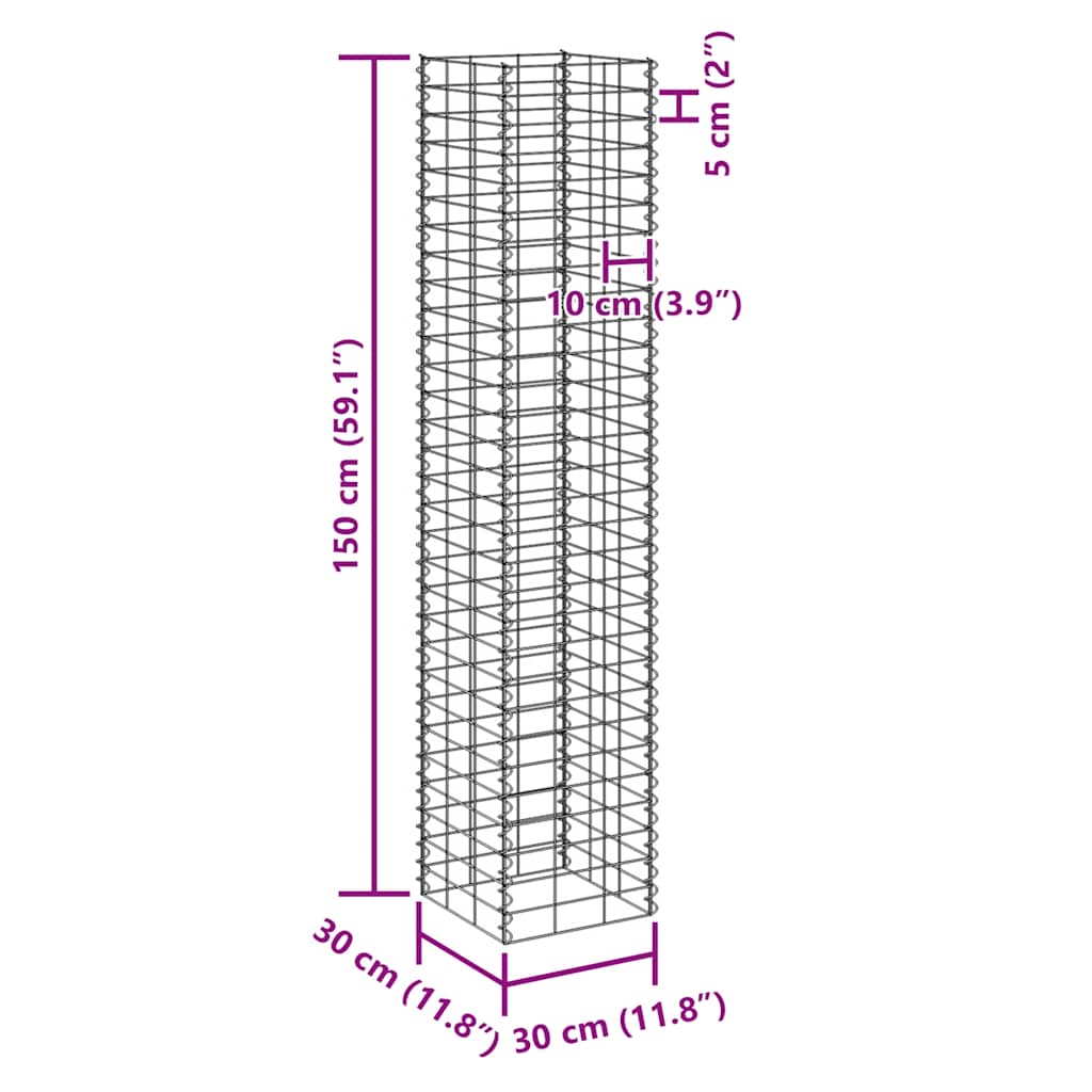 Fioriere Rialzate Gabbione 4 pz 30x30x50/100/150/200 cm Ferro