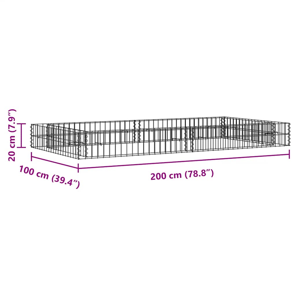 Gabbione Letto Rialzato in Acciaio Zincato 200x100x20 cm