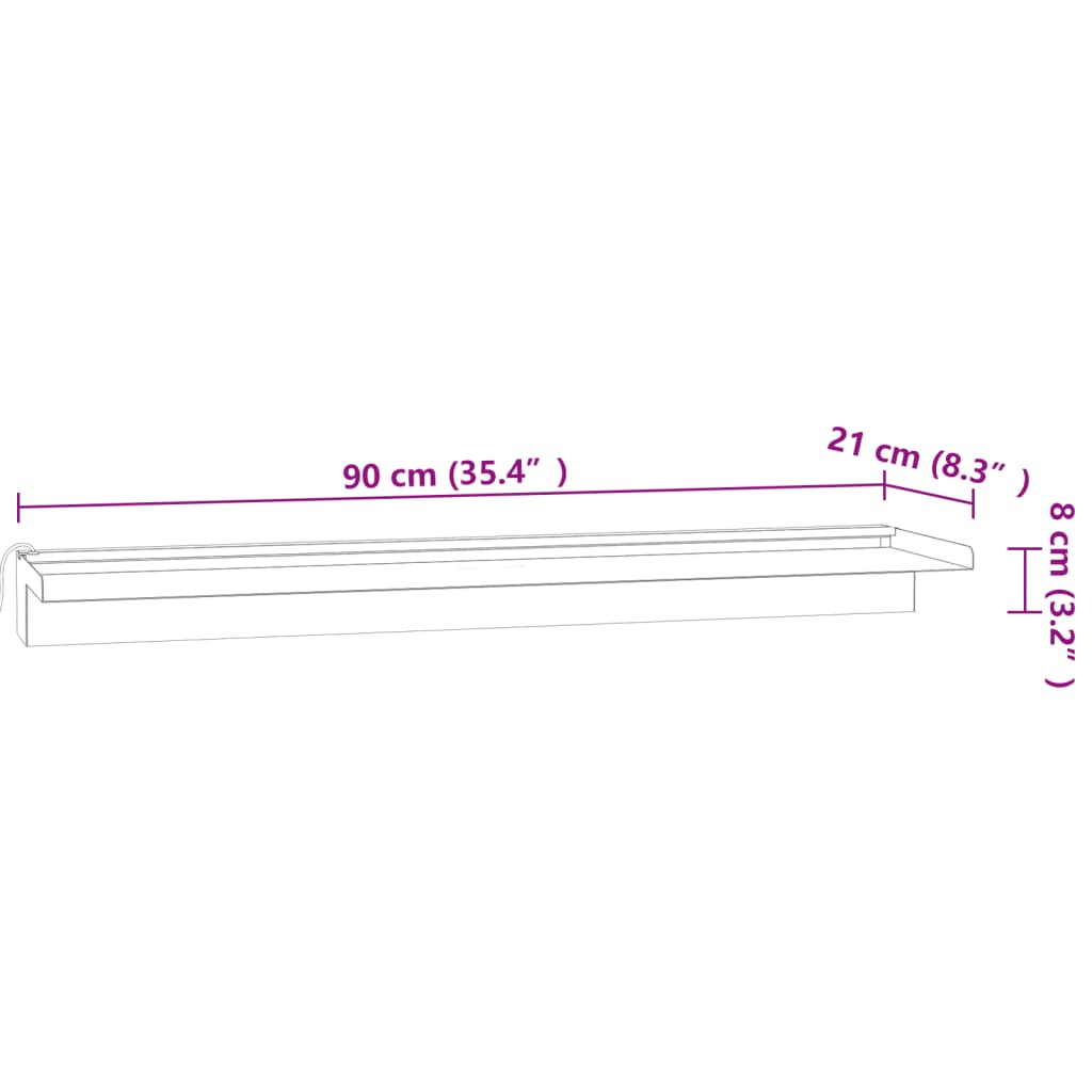 Sfioratore a Cascata con LED RGB Acciaio Inox 90 cm