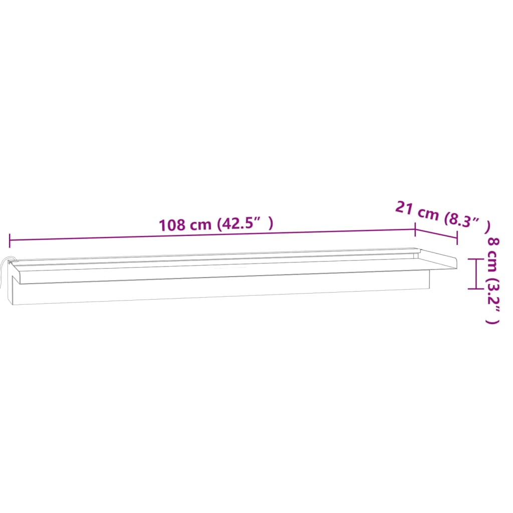 Sfioratore a Cascata con LED RGB Acciaio Inox 108 cm