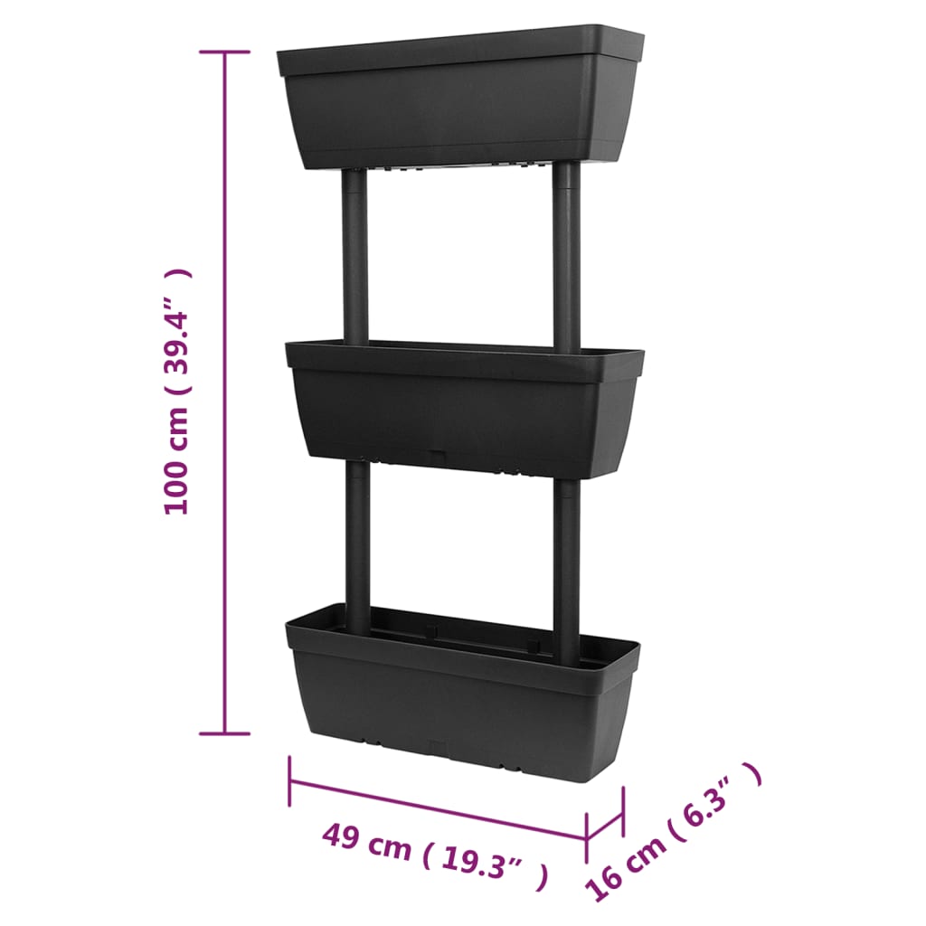 Fioriere da Giardino 3 pz 100 cm Antracite