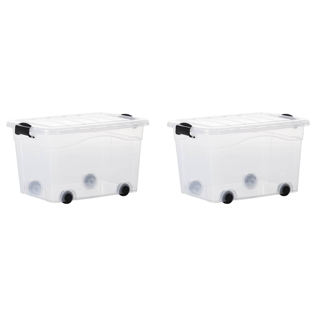 Scatole con Ruote e Coperchio 2 pz Trasparenti 40 L