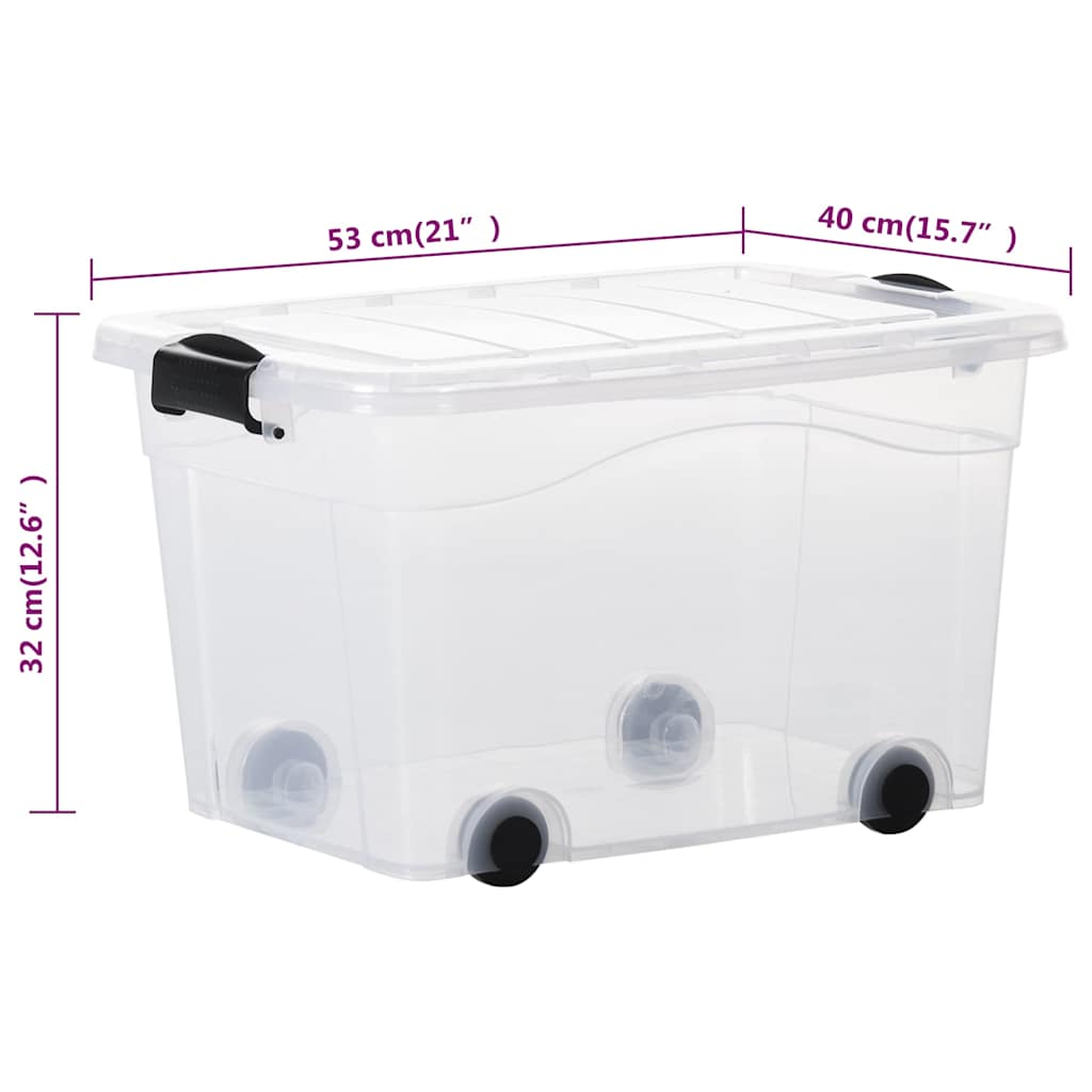 Scatole con Ruote e Coperchio 2 pz Trasparenti 40 L