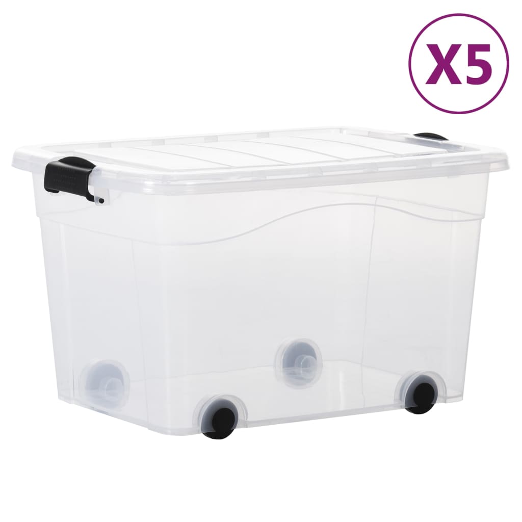 Scatole Trasparenti Portaoggetti con Ruote e Coperchi 5 pz 60 L