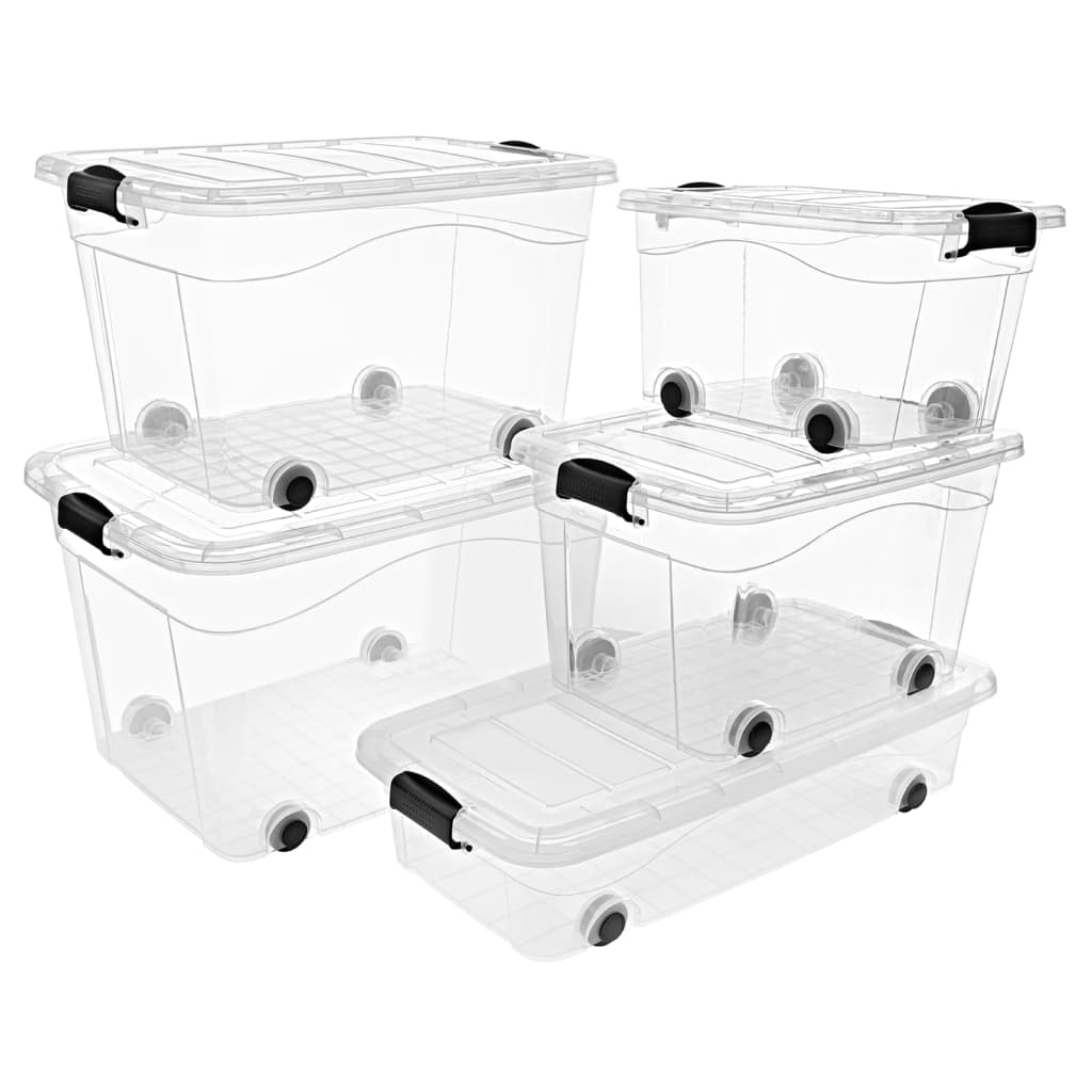 Scatole Trasparenti Portaoggetti con Ruote e Coperchi 5 pz 60 L