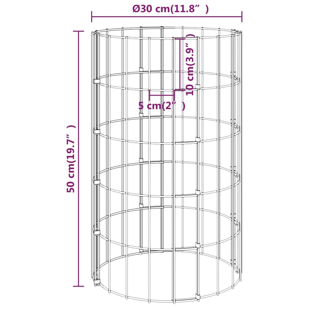 Fioriere Gabbione Circolare 3 pz in Acciaio Zincato Ø30x50 cm