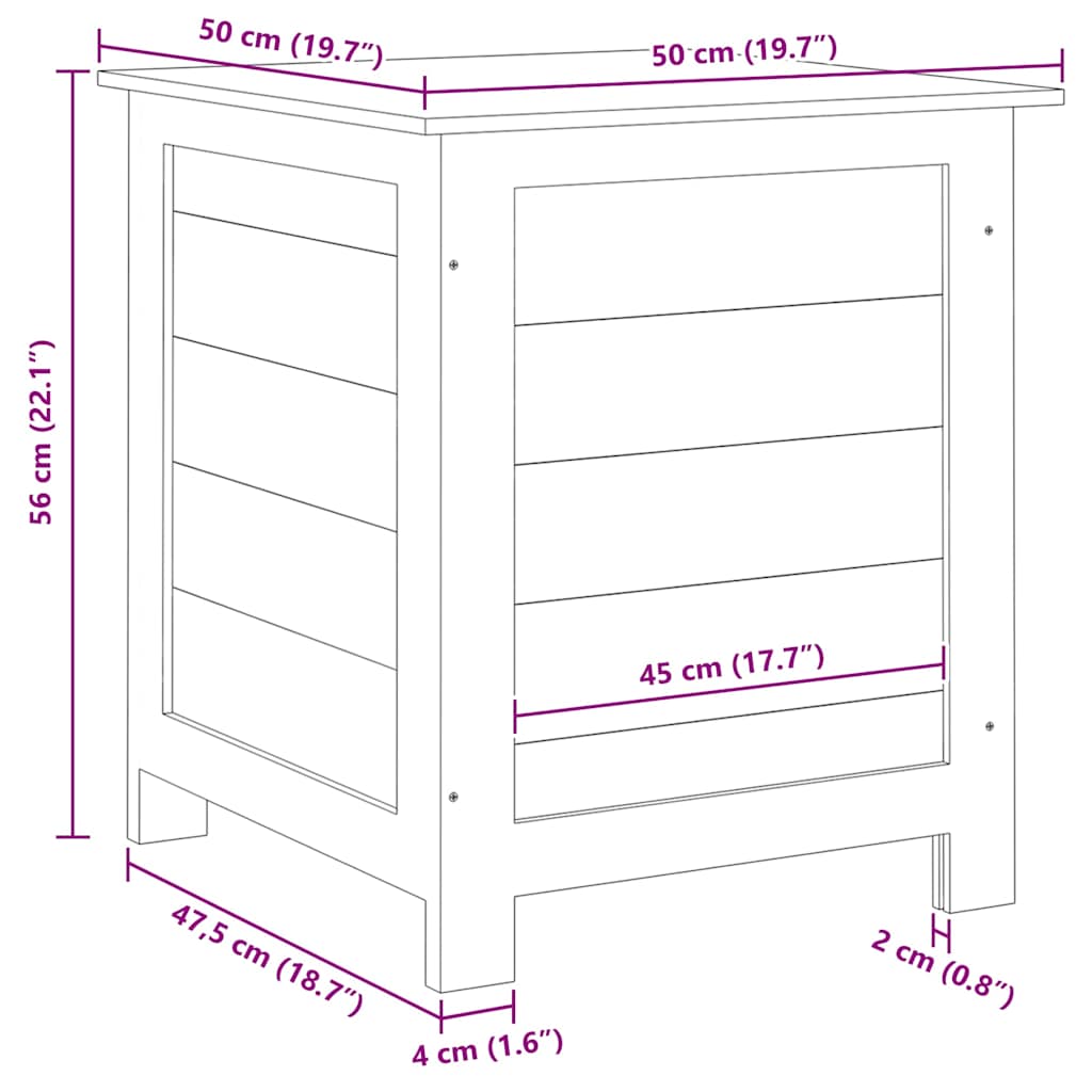 Scatola Cuscini Antracite 50x50x56cm in Legno Massello di Abete