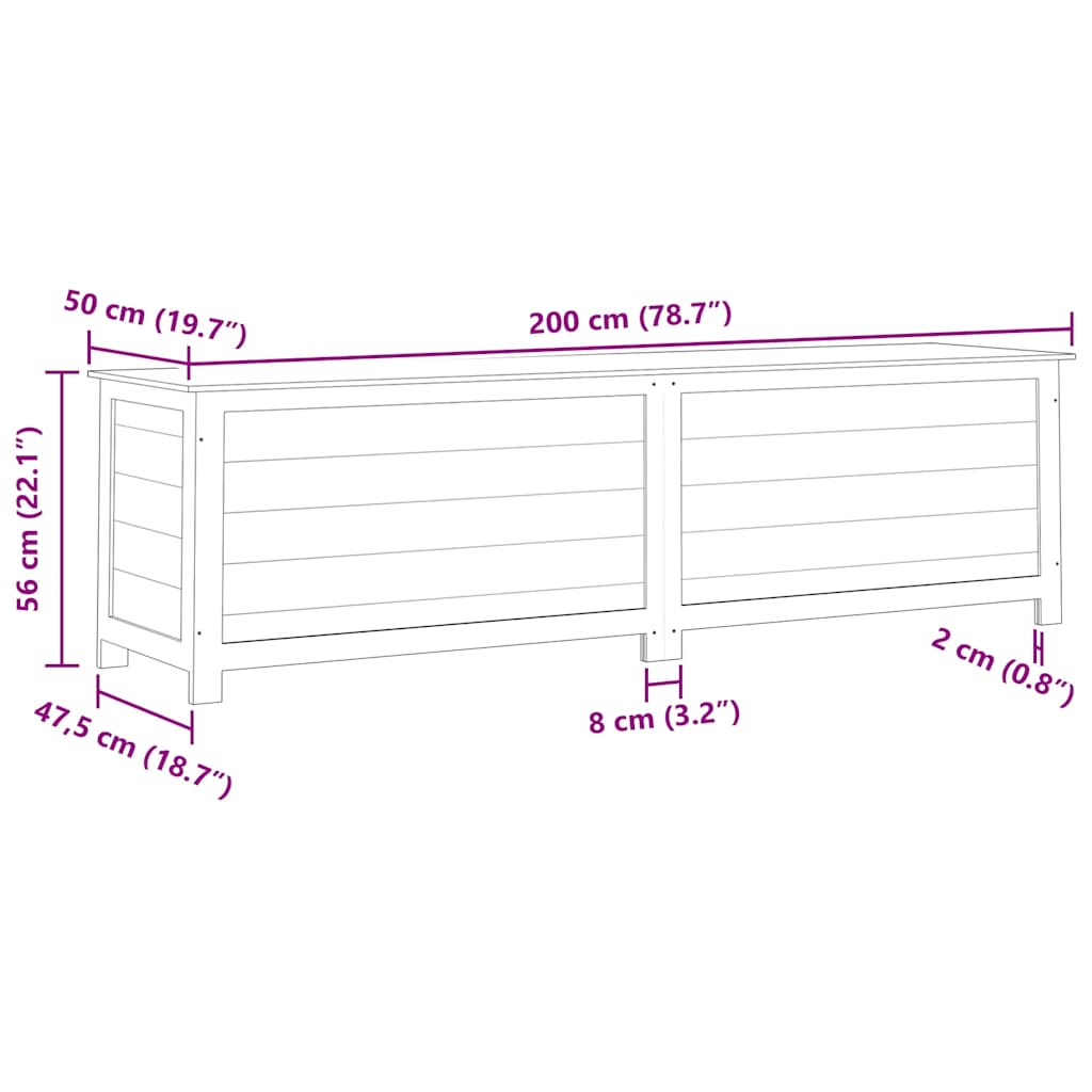 Scatola Esterni Cuscini Marrone 200x50x56 Legno Massello Abete