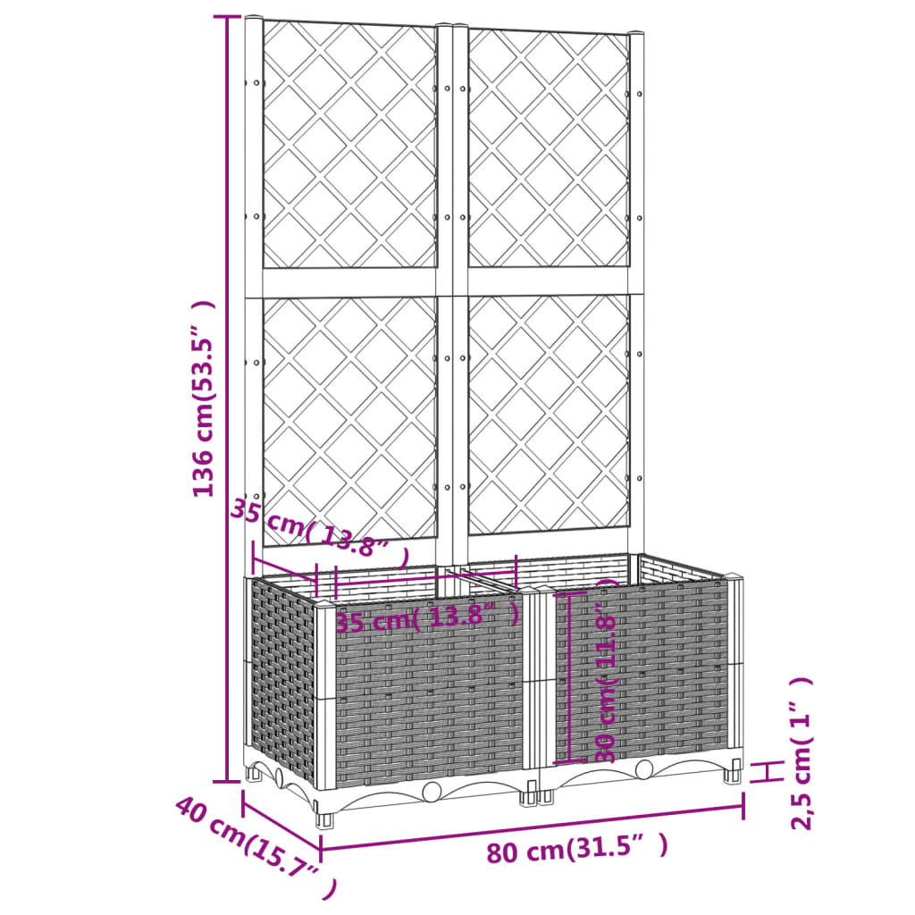 Fioriera da Giardino con Graticcio Grigio Chiaro 80x40x136cm PP