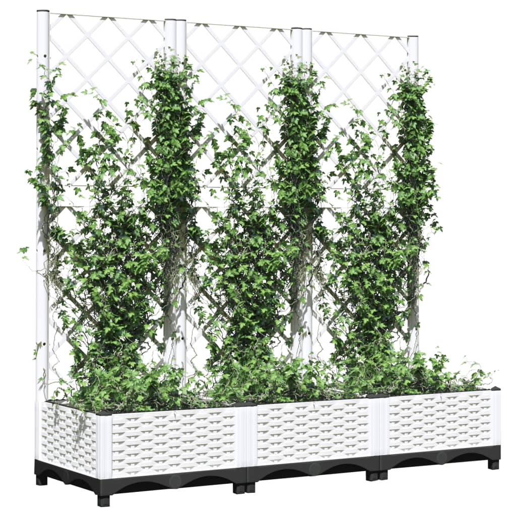 Fioriera da giardino con traliccio bianca 120x40x121,5 cm PP