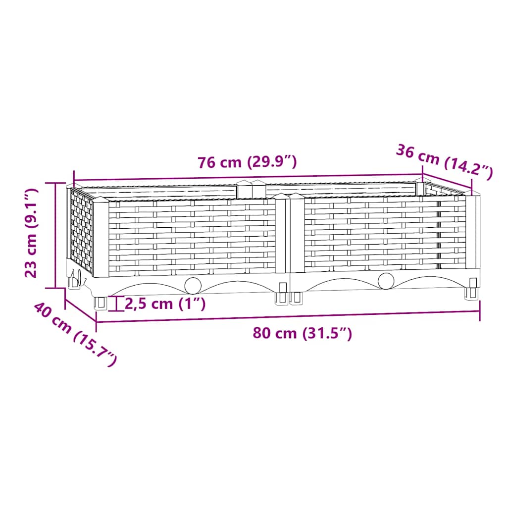 Fioriera Rialzata 80x40x23 cm in Polipropilene