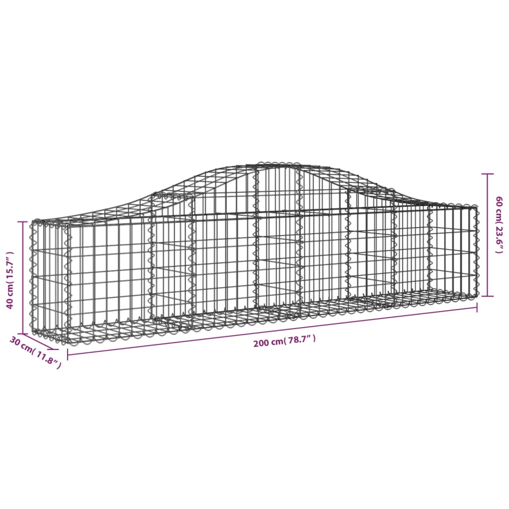 Cesto Gabbione ad Arco 200x30x40/60 cm Ferro Zincato