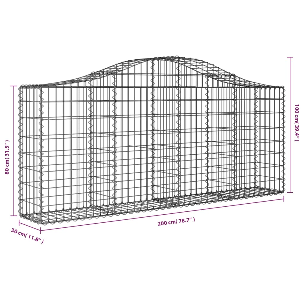 Cesto Gabbione ad Arco 200x30x80/100 cm Ferro Zincato