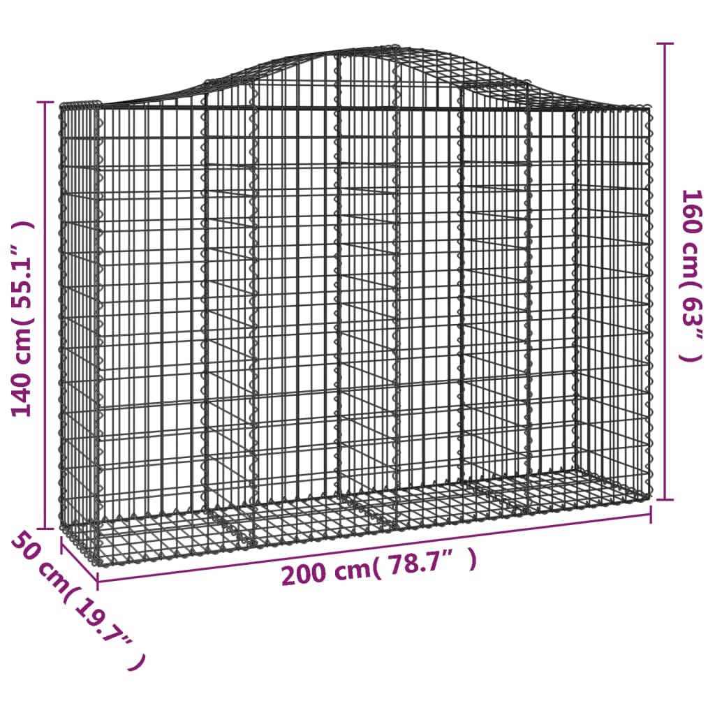 Cesto Gabbione ad Arco 200x50x140/160 cm Ferro Zincato