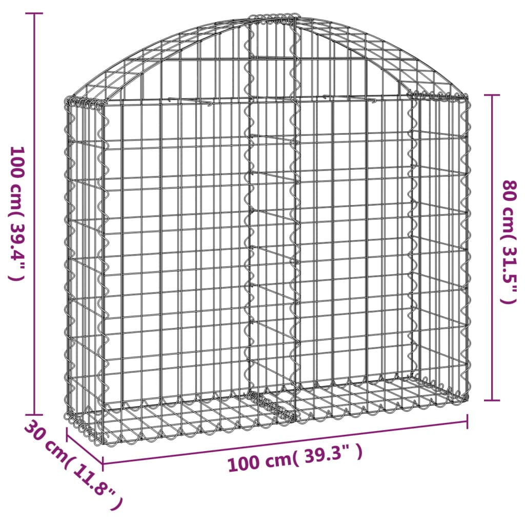 Cesto Gabbione ad Arco 100x30x80/100 cm Ferro Zincato