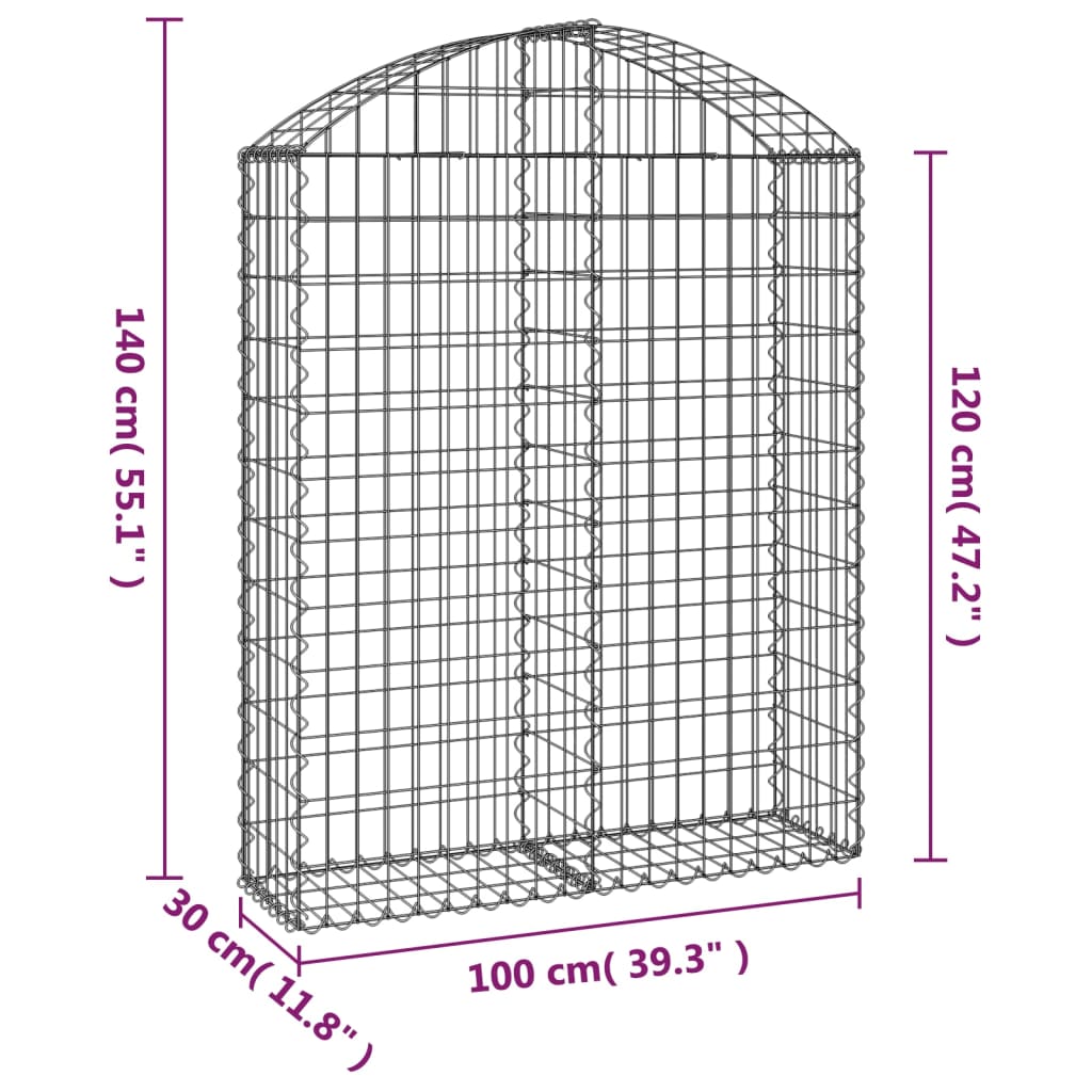 Cesto Gabbione ad Arco 100x30x120/140 cm Ferro Zincato