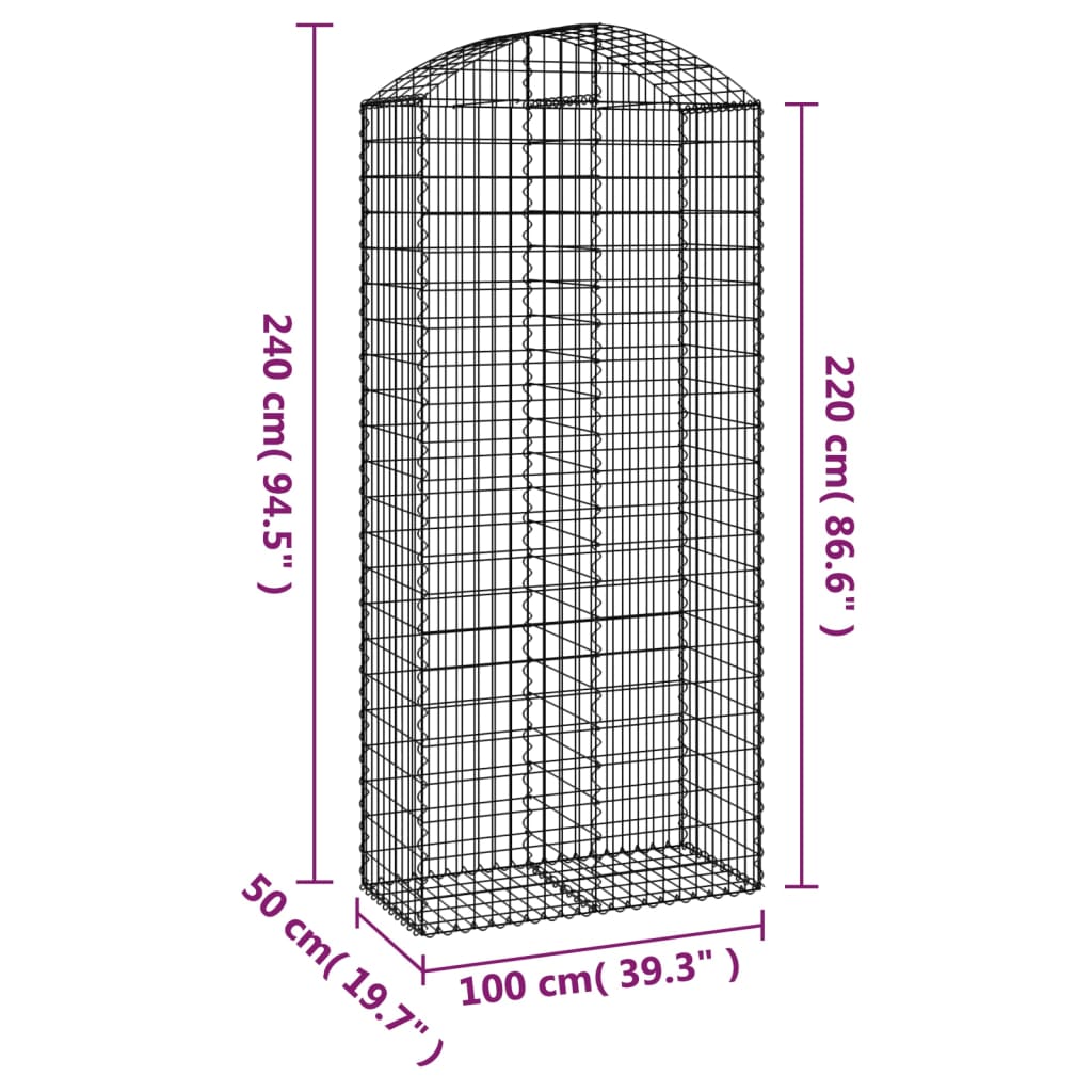 Cesto Gabbione ad Arco 100x50x220/240 cm Ferro Zincato