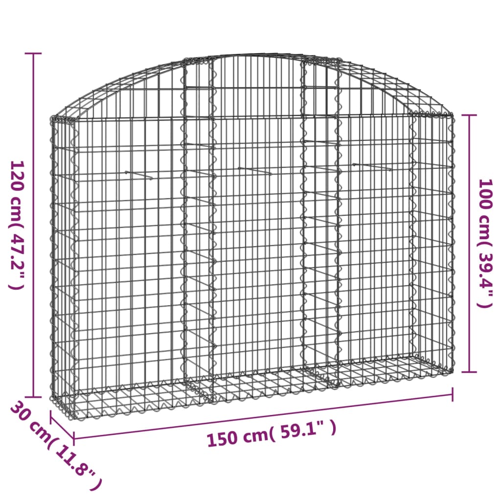 Cesto Gabbione ad Arco 150x30x100/120 cm Ferro Zincato