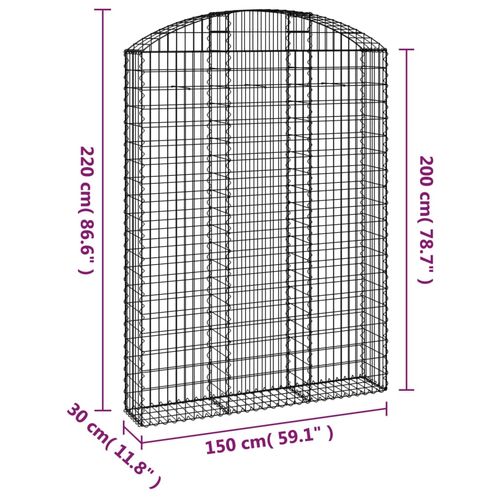 Cesto Gabbione ad Arco 150x30x200/220 cm Ferro Zincato