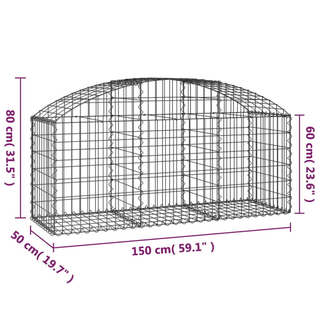 Cesto Gabbione ad Arco 150x50x60/80 cm Ferro Zincato