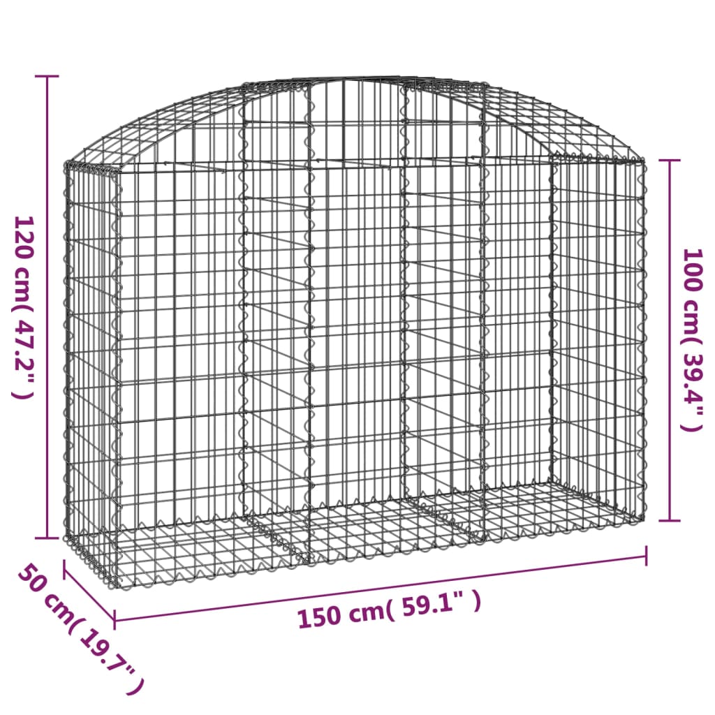 Cesto Gabbione ad Arco 150x50x100/120 cm Ferro Zincato