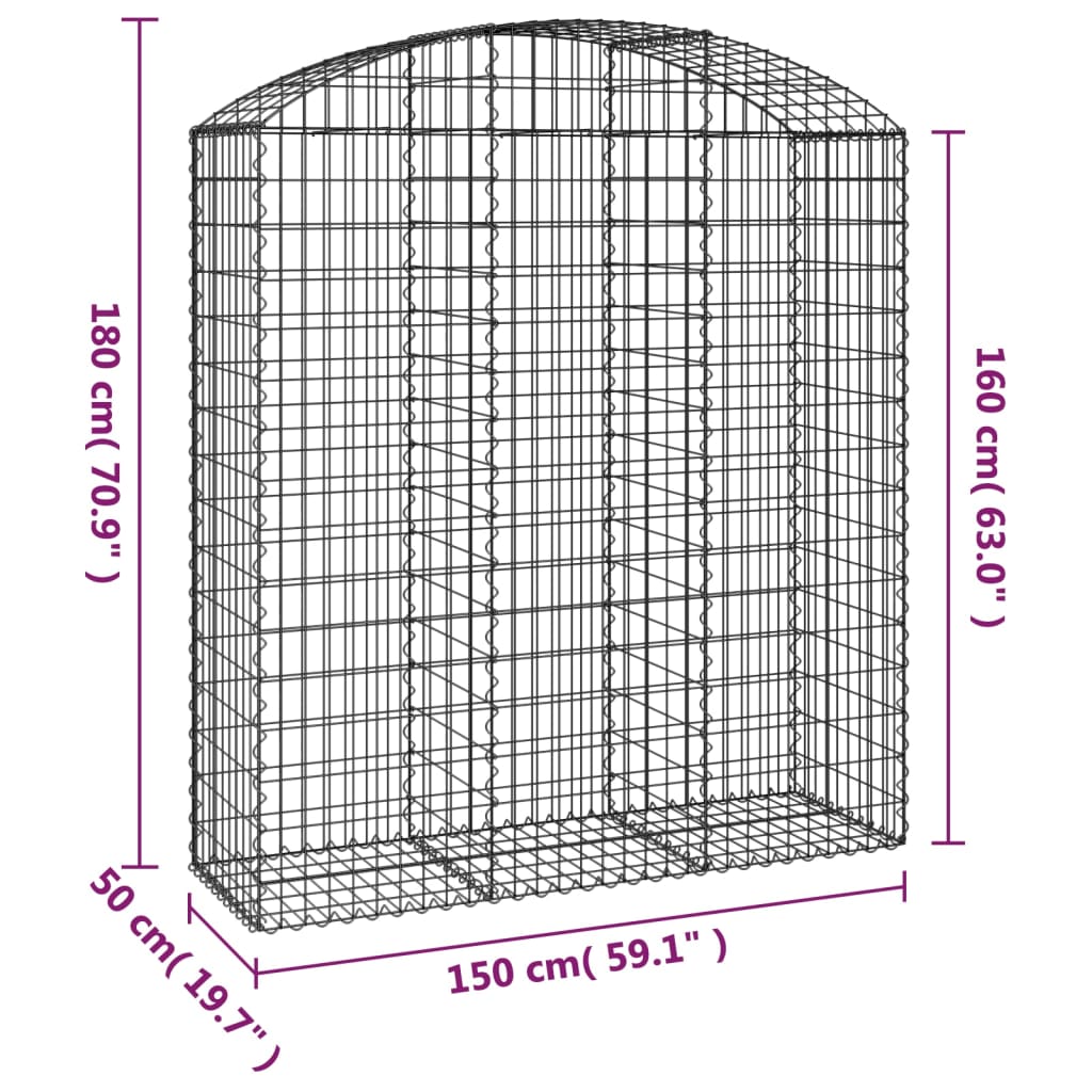 Cesto Gabbione ad Arco 150x50x160/180 cm in Ferro Zincato
