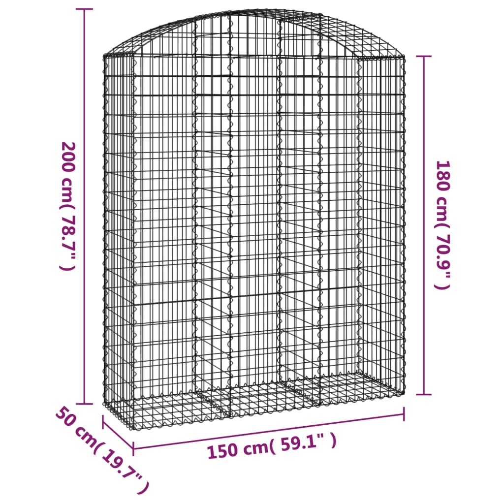 Cesto Gabbione ad Arco 150x50x180/200 cm Ferro Zincato