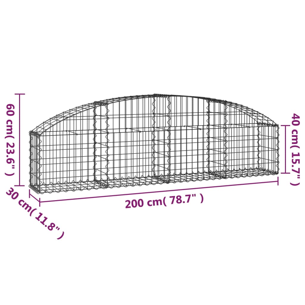 Cesto Gabbione ad Arco 200x30x40/60 cm Ferro Zincato