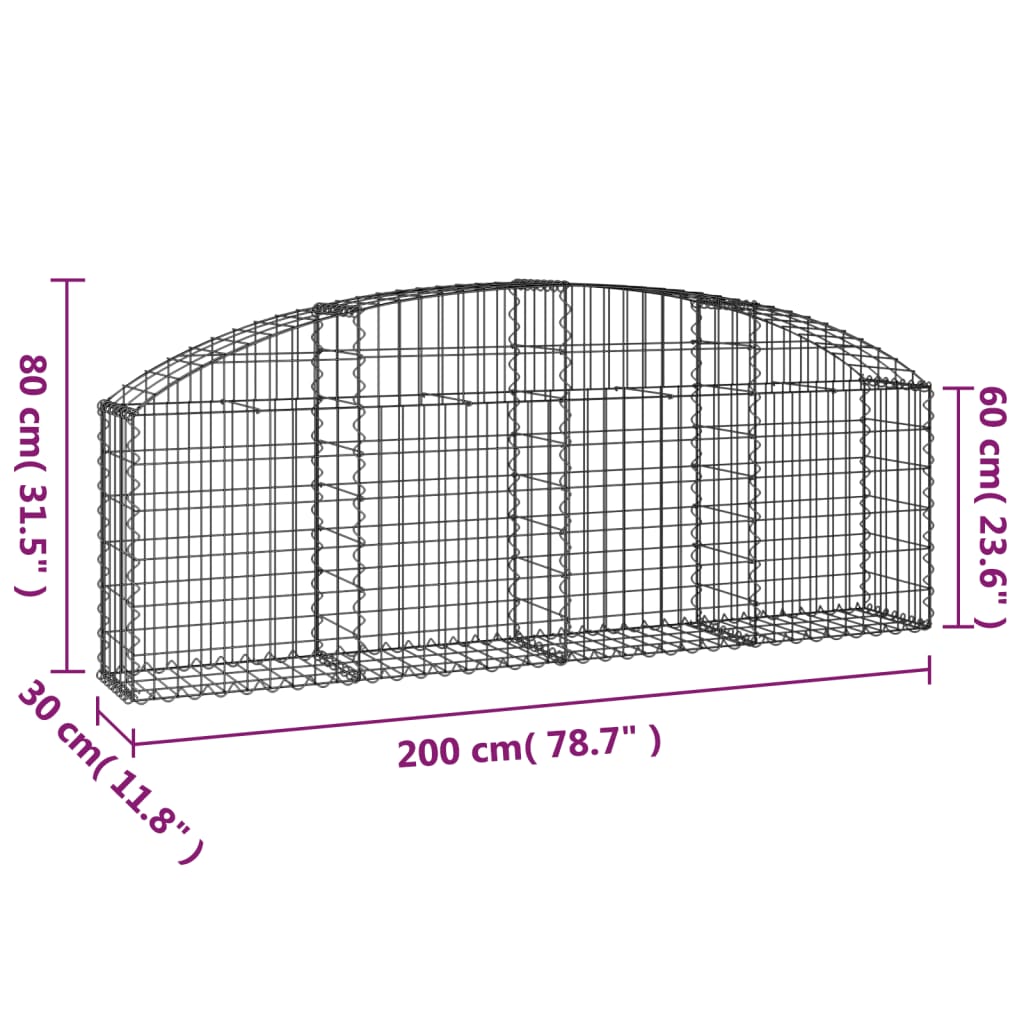 Cesto Gabbione ad Arco 200x30x60/80 cm Ferro Zincato