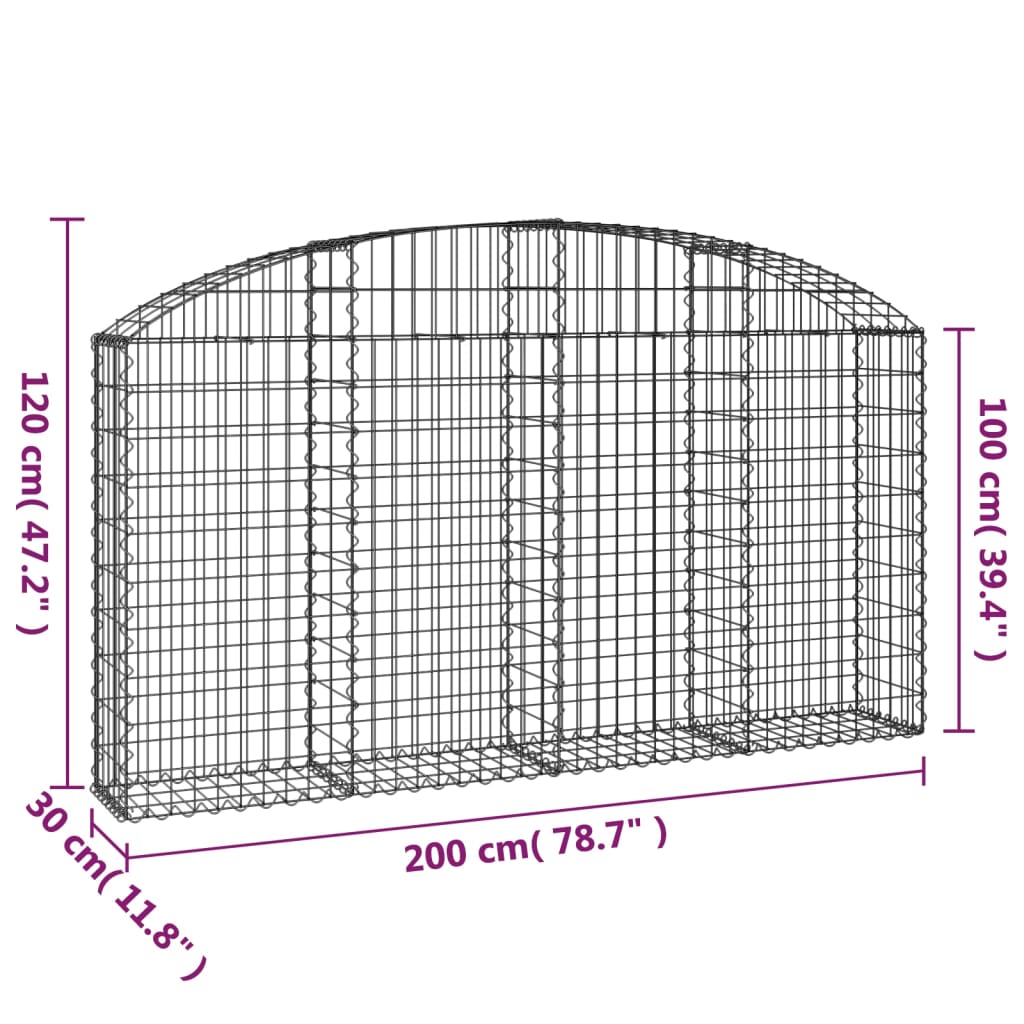 Cesto Gabbione ad Arco 200x30x100/120 cm Ferro Zincato