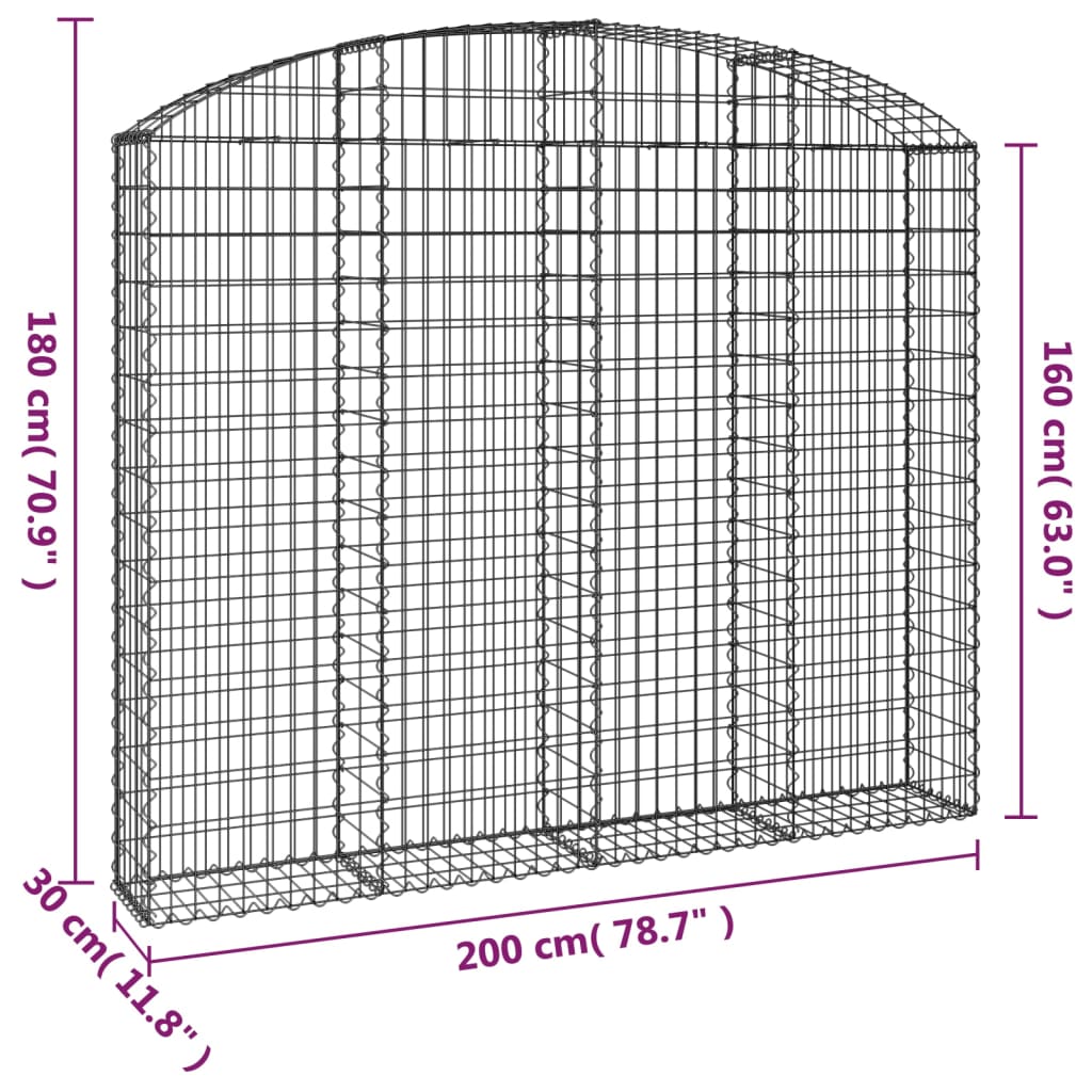Cesto Gabbione ad Arco 200x30x160/180 cm Ferro Zincato