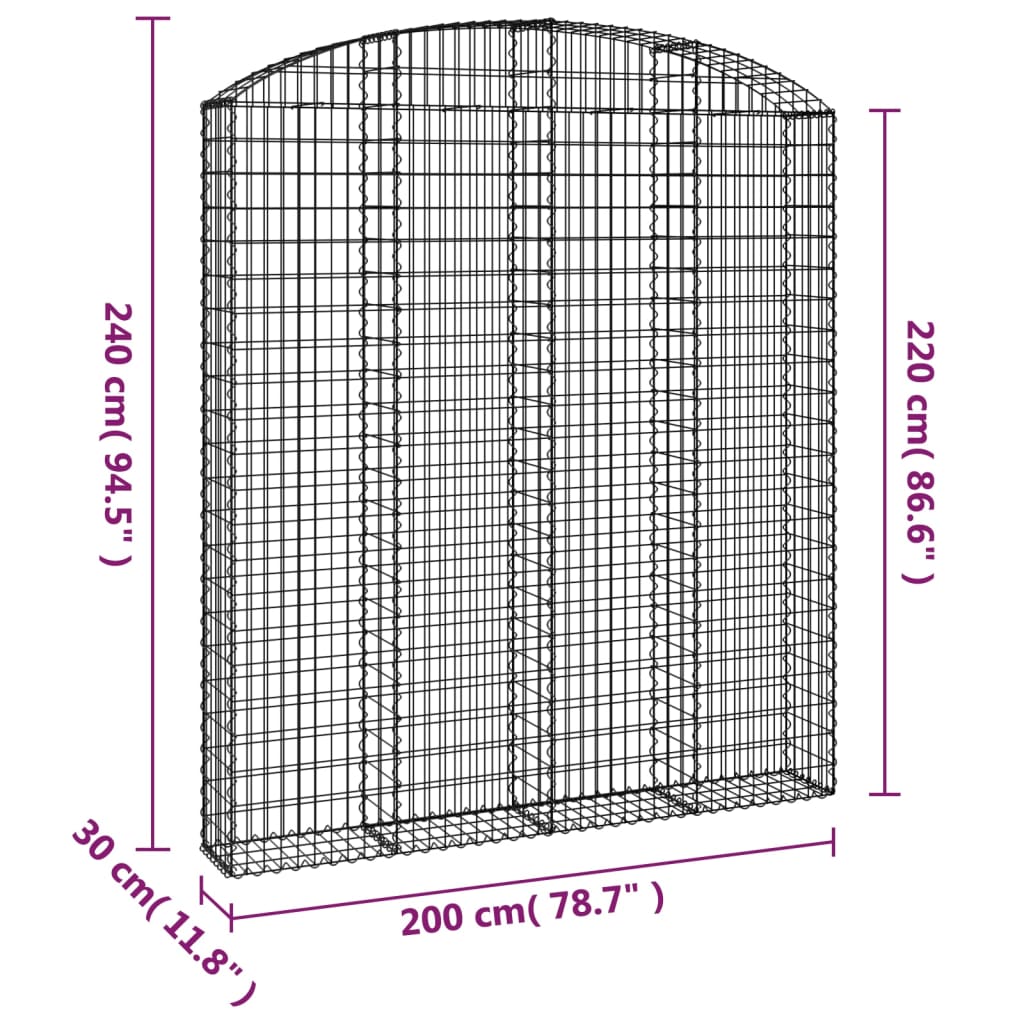 Cesto Gabbione ad Arco 200x30x220/240 cm Ferro Zincato