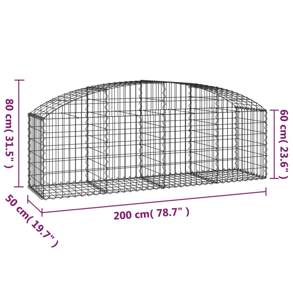 Cesto Gabbione ad Arco 200x50x60/80 cm Ferro Zincato