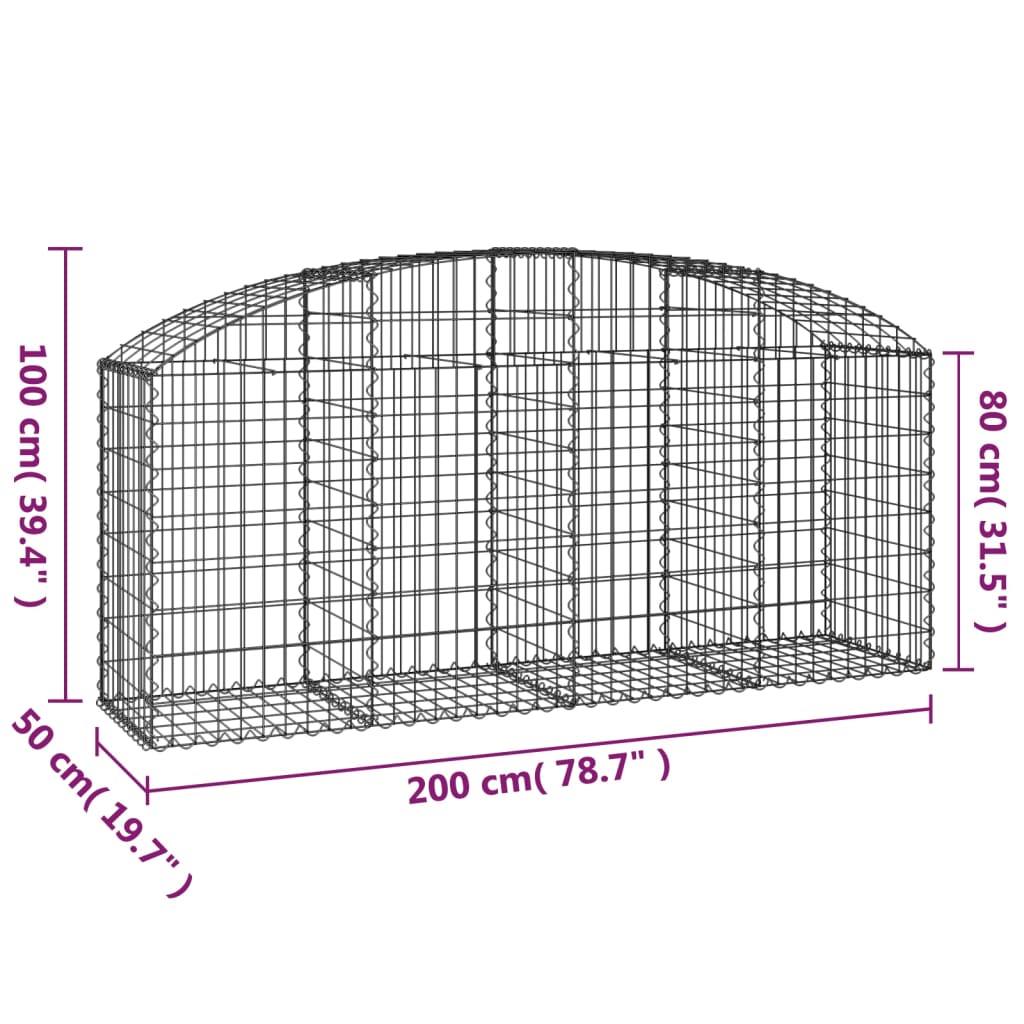 Cesto Gabbione ad Arco 200x50x80/100 cm Ferro Zincato