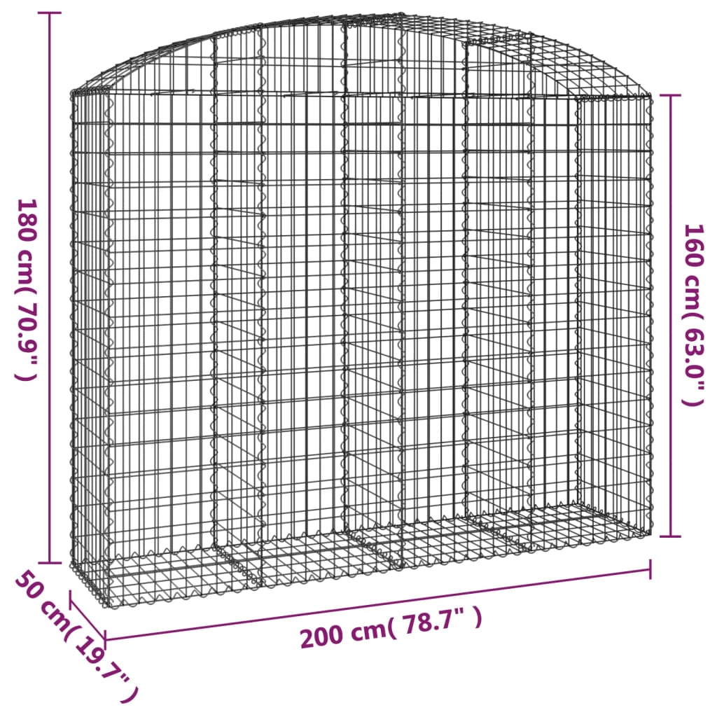 Cesto Gabbione ad Arco 200x50x160/180 cm Ferro Zincato