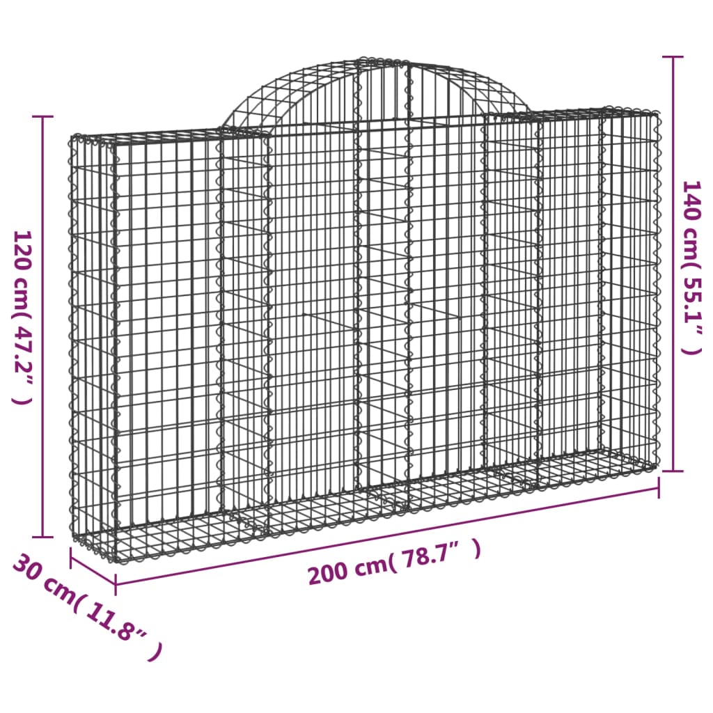 Cesto Gabbione ad Arco 200x30x120/140 cm Ferro Zincato